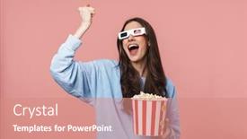  Presentation with pretty girl - Cool new slide set with portrait-of-a-pretty-cheerful backdrop and a coral colored foreground