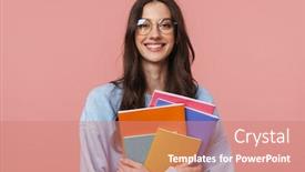  Presentation with cheerful stylish city girl using - PPT layouts with portrait-of-a-pretty-cheerful background and a coral colored foreground