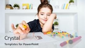  Presentation with pretty girl - Slide deck with portrait of a pretty cute background and a sky blue colored foreground