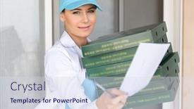  Presentation with food service - Audience pleasing slide set consisting of portrait-of-a-pretty-girl backdrop and a sky blue colored foreground