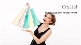  Presentation with black girl - Slides enhanced with portrait of a pretty girl dressed in black dress holding shopping bags and looking at camera isolated over white background background and a pink colored foreground