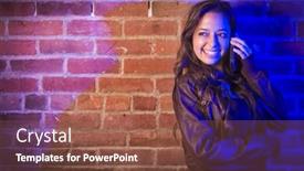  Presentation with cell wall - Theme enhanced with portrait of a pretty mixed race young adult woman using her cell phone against a brick wall with plenty of copy space background and a tawny brown colored foreground