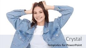  Presentation with denim - Slide deck consisting of portrait-of-a-pretty-teenage background and a  colored foreground