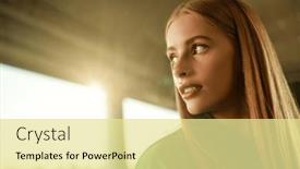  Presentation with youth - PPT theme featuring portrait-of-a-pretty-teenage background and a  colored foreground