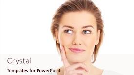  Presentation with thoughts - Beautiful PPT theme featuring portrait of a pretty woman lost in her thoughts over white background backdrop and a lemonade colored foreground