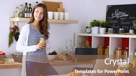  Presentation with glass - Theme featuring portrait of a pretty woman background and a coral colored foreground