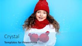  Presentation with kids fashion - PPT layouts consisting of portrait of a pretty young girl wearing a hat a sweater a scarf and mittens winter fashion for kids beauty background and a light blue colored foreground