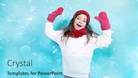  Presentation with kids fashion - PPT theme enhanced with portrait of a pretty young girl wearing a hat a sweater a scarf and mittens winter fashion for kids beauty background and a arctic colored foreground