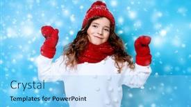  Presentation with kids fashion - Theme having portrait of a pretty young girl wearing a hat a sweater a scarf and mittens winter fashion for kids beauty background and a light blue colored foreground