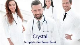  Presentation with professional - Beautiful PPT theme featuring portrait of a professional team backdrop and a sky blue colored foreground