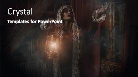  Presentation with lantern - Audience pleasing presentation theme consisting of portrait-of-a-redhead-witch backdrop and a wine colored foreground