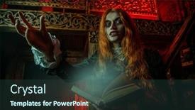  Presentation with magic book - Theme enhanced with portrait-of-a-redhead-witch background and a ocean colored foreground