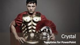  Presentation with ancient roman - Amazing PPT theme having portrait of a roman legionary backdrop and a tawny brown colored foreground