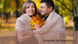  Presentation with bright yellow - Presentation theme having portrait-of-a-romantic-couple background and a coral colored foreground