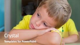  Presentation with child psychology - Audience pleasing presentation theme consisting of portrait of a sad child backdrop and a coral colored foreground