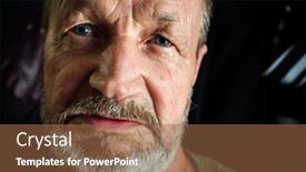  Presentation with sad - Cool new presentation design with portrait-of-a-sad-elderly backdrop and a tawny brown colored foreground