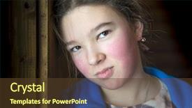  Presentation with sad girl - Slide deck with portrait of a sad girl 10-12 years background and a tawny brown colored foreground