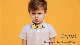  Presentation with sad child - Cool new PPT theme with portrait of a sad little backdrop and a yellow colored foreground