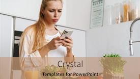  Presentation with woman sad - Cool new presentation theme with portrait-of-a-sad-upset backdrop and a coral colored foreground