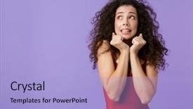  Presentation with dark blue world globe space - Slide deck consisting of portrait of a scared woman background and a light blue colored foreground