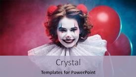  Presentation with scary halloween - Presentation theme featuring portrait-of-a-scary-clown background and a light blue colored foreground