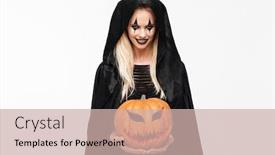  Presentation with evil - Cool new slide deck with blonde woman in halloween make backdrop and a soft green colored foreground