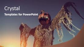  Presentation with scary halloween - Slide deck enhanced with portrait of a scary jack-lantern with a pumpkin on his head halloween legend background and a tawny brown colored foreground