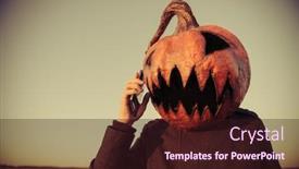  Presentation with scary halloween - Beautiful slide deck featuring portrait of a scary jack-lantern with a pumpkin on his head halloween legend backdrop and a wine colored foreground