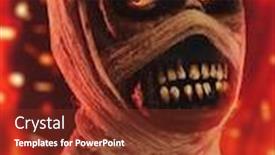  Presentation with ancient mythology - Amazing PPT theme having portrait-of-a-scary-mummy backdrop and a tawny brown colored foreground