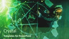  Presentation with force - PPT theme consisting of portrait-of-a-scary-witch background and a ocean colored foreground