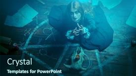  Presentation with scary - Colorful PPT theme enhanced with portrait-of-a-scary-witch backdrop and a ocean colored foreground