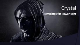  Presentation with scary - Presentation theme consisting of portrait-of-a-scary-witch background and a dark gray colored foreground