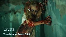  Presentation with scary halloween - Cool new slide deck with scary zombie girl halloween horror backdrop and a tawny brown colored foreground