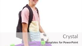  Presentation with soccer - PPT theme consisting of portrait of a school boy holding a skateboard and a soccer ball isolated on white background and a white colored foreground