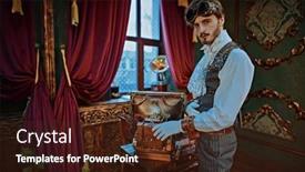  Presentation with inventor - PPT layouts enhanced with portrait-of-a-scientist-steampunk background and a wine colored foreground
