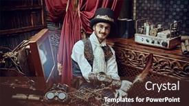  Presentation with steampunk - Slide deck having portrait-of-a-scientist-steampunk background and a tawny brown colored foreground