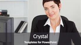  Presentation with secretary - Colorful theme enhanced with portrait of a secretary typing on her keyboard in her office backdrop and a dark gray colored foreground