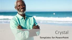  Presentation with blue sky - Theme enhanced with portrait-of-a-senior-african background and a light gray colored foreground