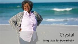  Presentation with blue sky - Presentation theme having portrait-of-a-senior-african background and a light gray colored foreground