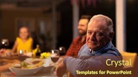  Presentation with members - Presentation theme enhanced with portrait-of-a-senior-caucasian background and a tawny brown colored foreground