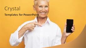  Presentation with mobile application - Cool new presentation design with portrait-of-a-senior-elder backdrop and a yellow colored foreground