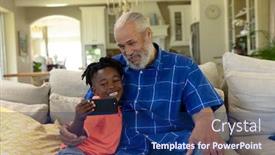  Presentation with senior living - PPT layouts enhanced with portrait-of-a-senior-mixed background and a navy blue colored foreground