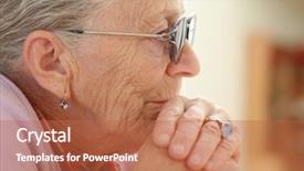  Presentation with focus - Cool new presentation with portrait of a senior woman shallow dof focus on eye backdrop and a red colored foreground