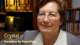  Presentation with senior living - Colorful PPT layouts enhanced with portrait of a serene senior lady in a living room backdrop and a tawny brown colored foreground