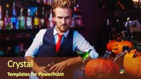  Presentation with bartender - Presentation theme featuring portrait of a serious bartender background and a tawny brown colored foreground