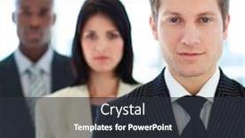  Presentation with front office - Presentation having portrait of a serious businessman in front of his team in office background and a dark gray colored foreground