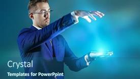  Presentation with managing information - Slides consisting of portrait-of-a-serious-male background and a ocean colored foreground