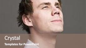  Presentation with upwards - Presentation theme enhanced with portrait of a serious man looking upwards background and a coral colored foreground