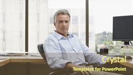  Presentation with mature students sitting at desks - Presentation consisting of portrait of a serious mature background and a tawny brown colored foreground