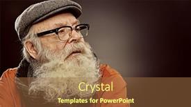  Presentation with old age - Audience pleasing presentation theme consisting of portrait-of-a-serious-old backdrop and a coral colored foreground